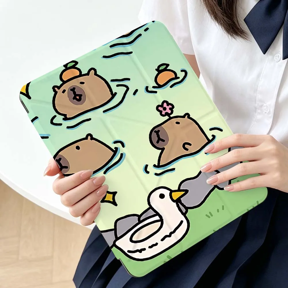 Cartoon Capybara Swimming Soft For Apple iPad Air A16 4 12th 11th 10th 7th 11 12.9 13 10.5 inch Gen 3Y Tablet Case