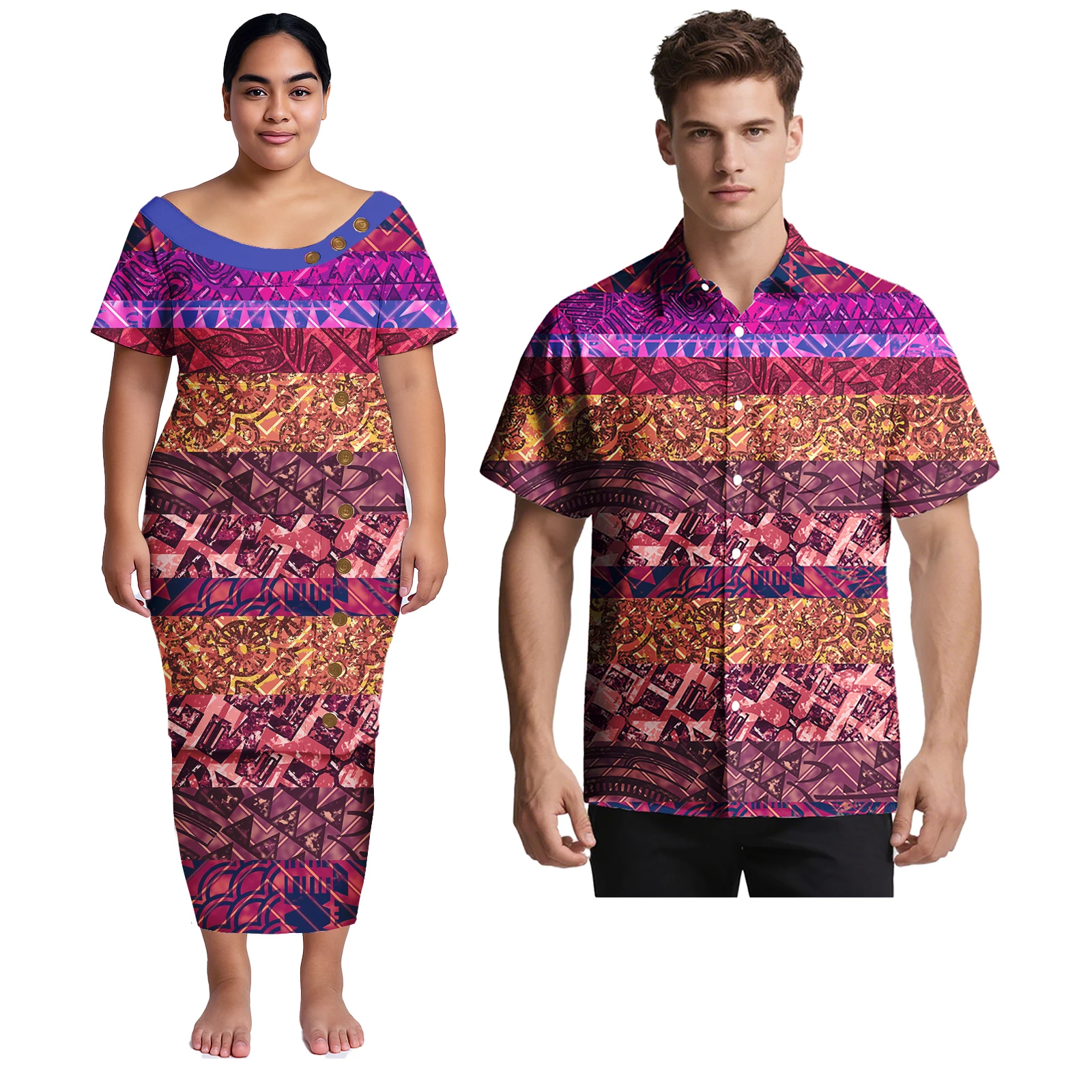 2025 Abbigliamento Samoano Puletasi abbinato a uomini e donne Abito artistico vintage Samoa Abito polinesiano Set di coppie