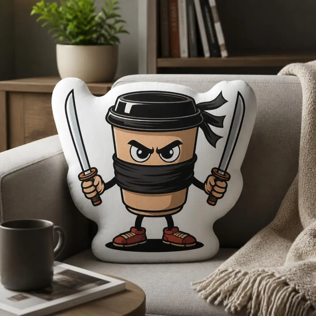 Cappuccino Assassino Ninja Coffee Cup Shaped Pillow Stuffed Cushion Samurai Throw Pillow Sword Fighter Sofa Home Decor Gift