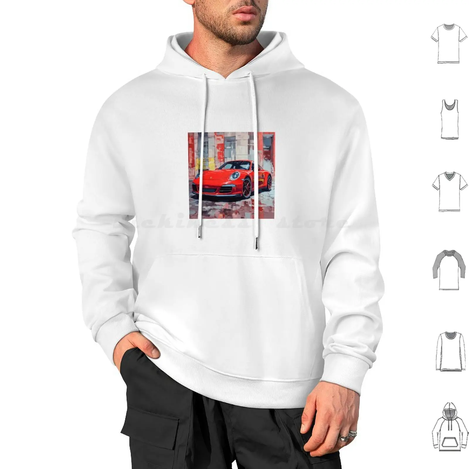 A Car In The Patio Hoodie cotton Long Sleeve Car Patio Red Tiles Brush Colors Door Sportscar Supercar