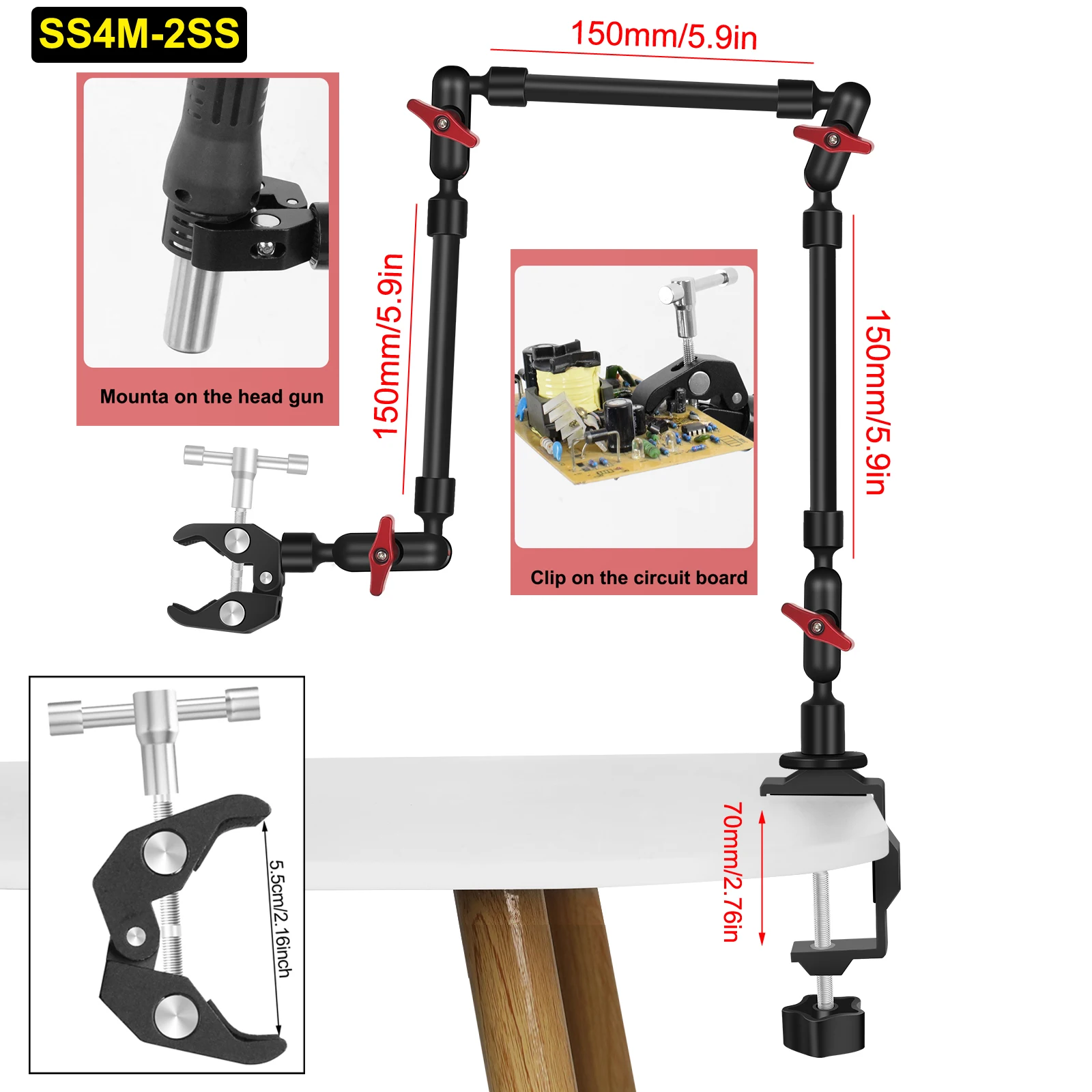 NEWACALOX Circuit Board Holder Hot Air Gun Stand Long Handle Soldering Third Hand for Clamping PCB Soldering Desoldering Rework