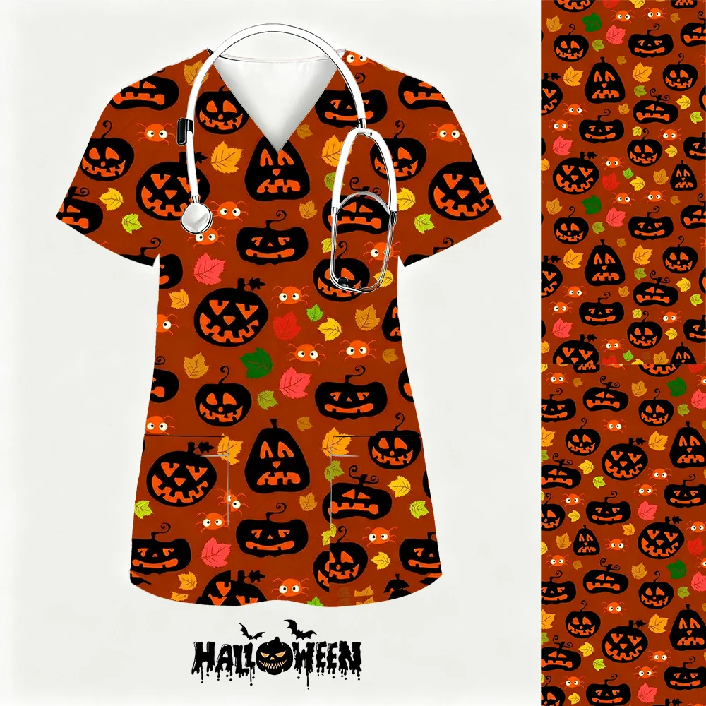 BIMIY التمريض فرك القمم النساء الطبيب البيطري العمل موحدة بلوزة للجنسين قصيرة الأكمام الخامس الرقبة الطباعة الزي الرسمي الملابس ممرضة الملحقات