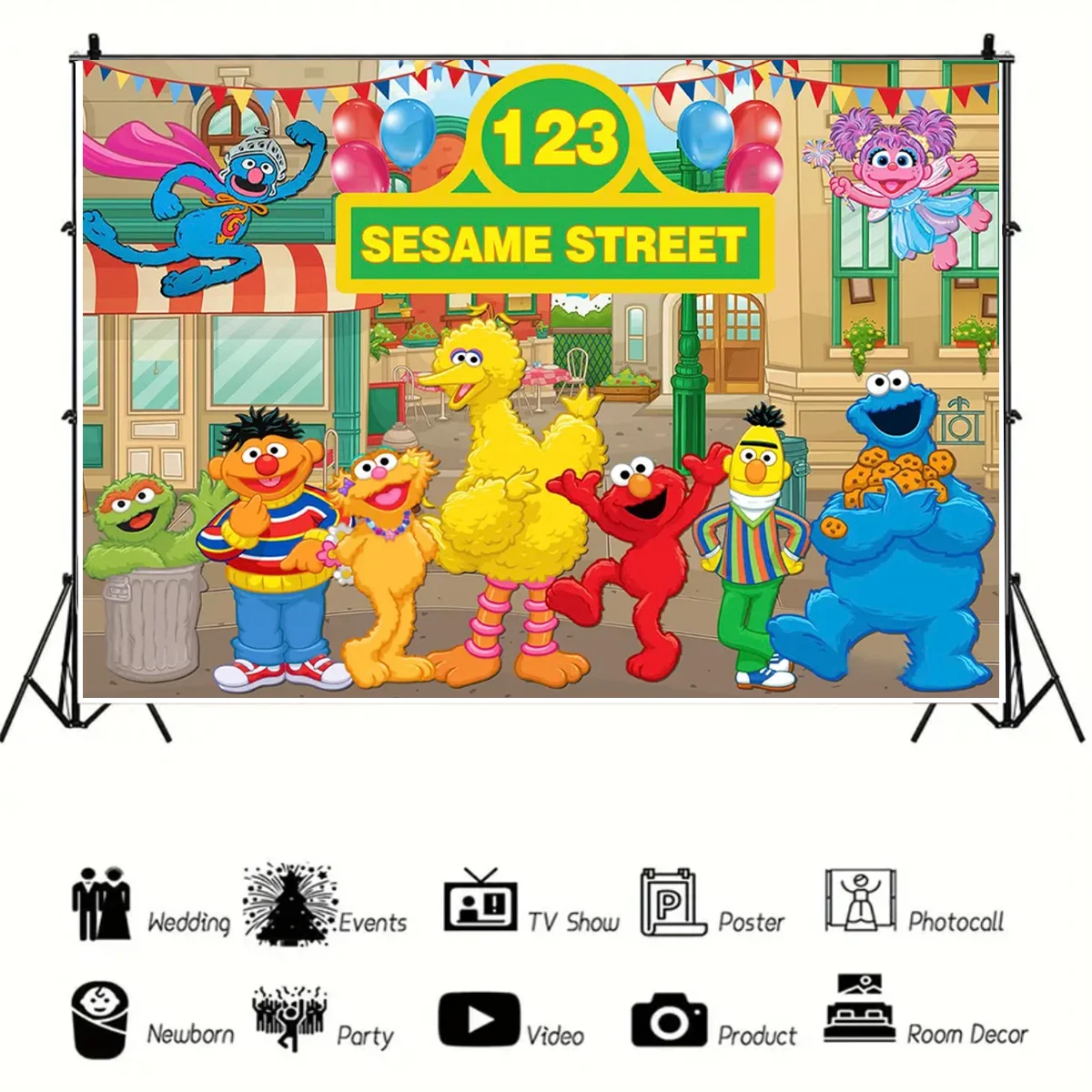 Umi Cartoon Sesame Street Theme Children\'s Birthday Party Background Baby Baptism Decoration Newborn Photography Background