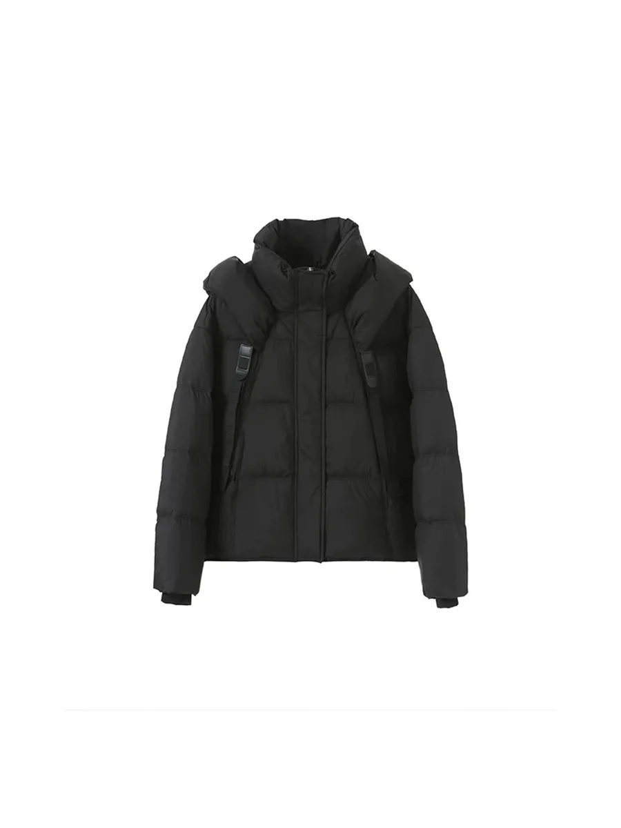 เสื้อแจ็คเก็ตแฟชั่นมีฮู้ดสำหรับผู้หญิง สีแดง ซิปสั้น บุด้วยขนเป็ดขาว เสื้อโค้ทกันหนาวหนา อุ่น น้ำหนักเบา ผ้าฝ้าย