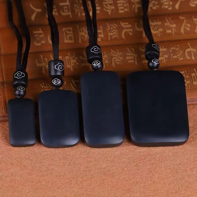 

Hetian black jade pendant necklace men and women, bread-shaped peace accessory