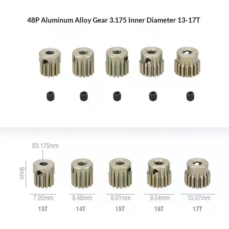 48P Pinion 3.175mm 13T 14T 15T 16T 17T 18T 19T 20T 21T 13T-30T Aluminum Alloy Motor Gear For 1/8 1/10 1/12 1/14 1/16 1/18 RC Ca