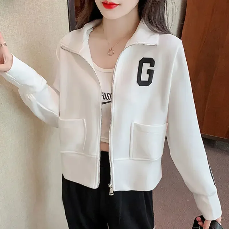 Women Coats 2024 Spring Autumn Letter Zipper Outfit Casual Sport Outerwear Long Sleeve Female Short Jackets Fashion Streetwear