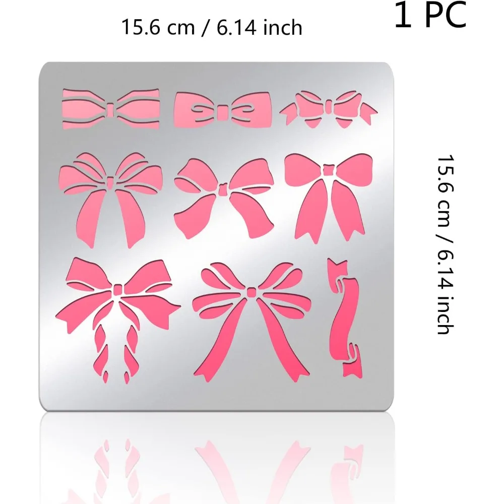 Bowknot Theme Stainless Steel Stencil Template 6x6 Inch Ribbon Metal Journal Stencils Templates Tool for Wood Burning Pyrography