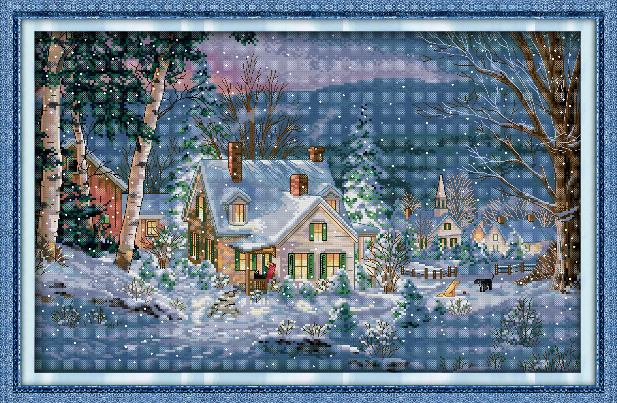 

Christmas snow scenery cross-embroidered living room bedroom hanging painting, 11CT/14CT hand-embroidered