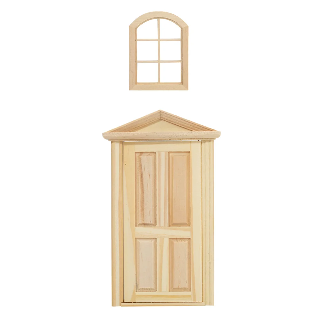 Puerta delantera para casa de muñecas, puertas y ventanas, accesorios para el hogar, accesorios en miniatura para bebés, decoración de abedul
