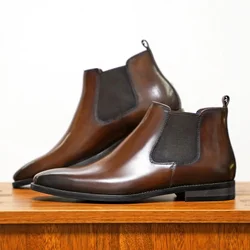 Men's Chelsea Boots Retro Ankle Boot Handmade Leather Boot High Top Casual Boots for Men Classic Business Dress Boots Botas2025