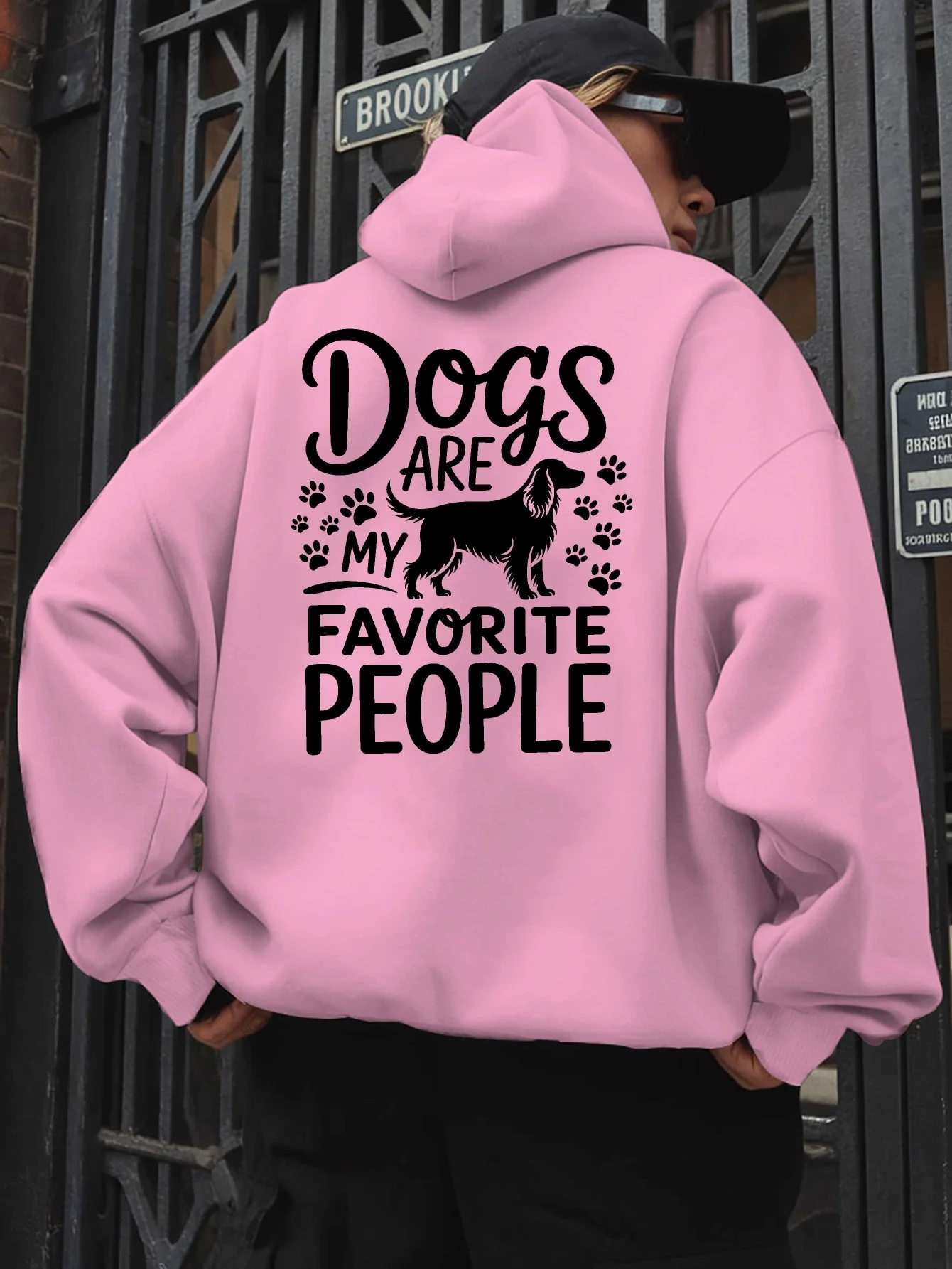 Women's Hooded Pullover with A Pattern on The Back Celebrating Dogs As Their Favorite Companions in Autumn and Winter