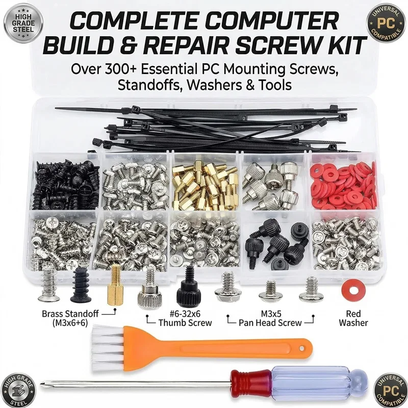 PC Screws and Standoff Kit, Assorted Computer Case Screws for Motherboard, Hard Drive, SSD Installation and Repair