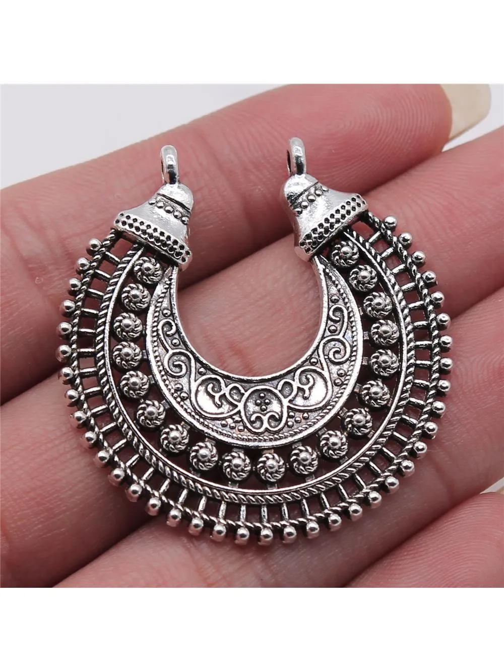 WYSIWYG 2szt Ocena biżuterii Handmade Craft Kolczyki wisiorek Charms Antyczny Srebrny Kolor 39x40mm — zdjęcie 2