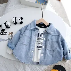 Children's Shirt Soft Denim Thin Coat Spring and Autumn Boys and Girls Baby Casual Shirt Children's Bottom Top