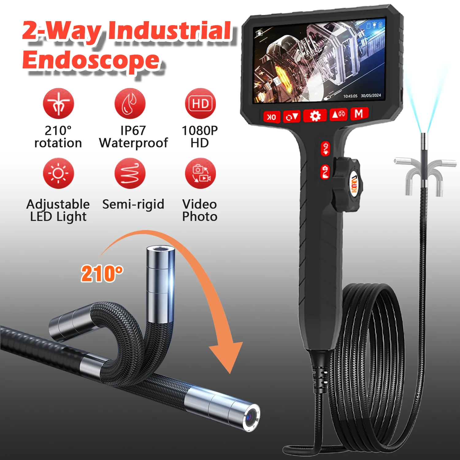 Sewer Pipe Piping Rotary Video Automotive Endoscopic Endoscope Inspection Camera Industrial With Joint Articulation For Cars 4k