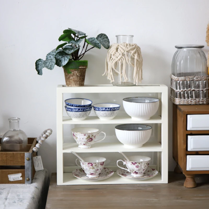 Organisateur de bureau de ferme en bois massif, étagère de rangement multi- niveaux pour cosmétiques et tasses, vitrine rustique pour objets de collection/Figurines