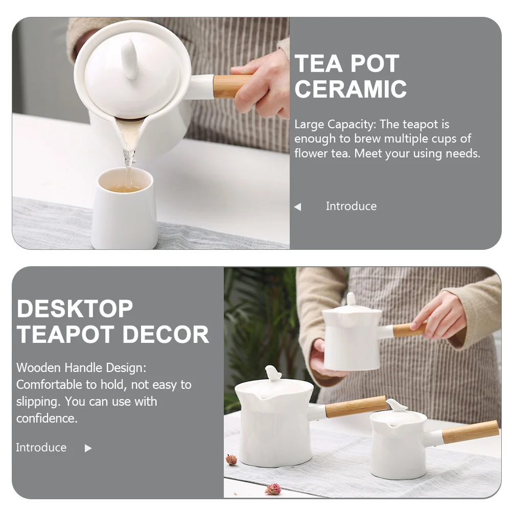 إبريق شاي سيراميك ذو سعة كبيرة بمقبض خشبي وتصميم غير قابل للانزلاق للمنزل والمطعم والفندق واستخدام غلاية شاي من السيراميك