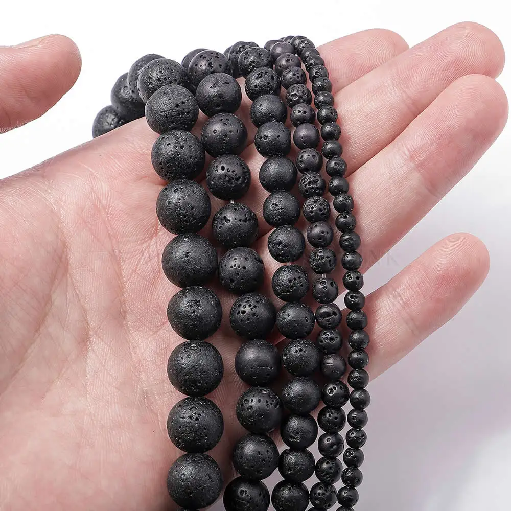 Natural Stone Beads DIY Black Volcanic Lava Beads Lava Stone Beads Round Volcanic-Stone Wholesale for Jewelry Making 4-14mm