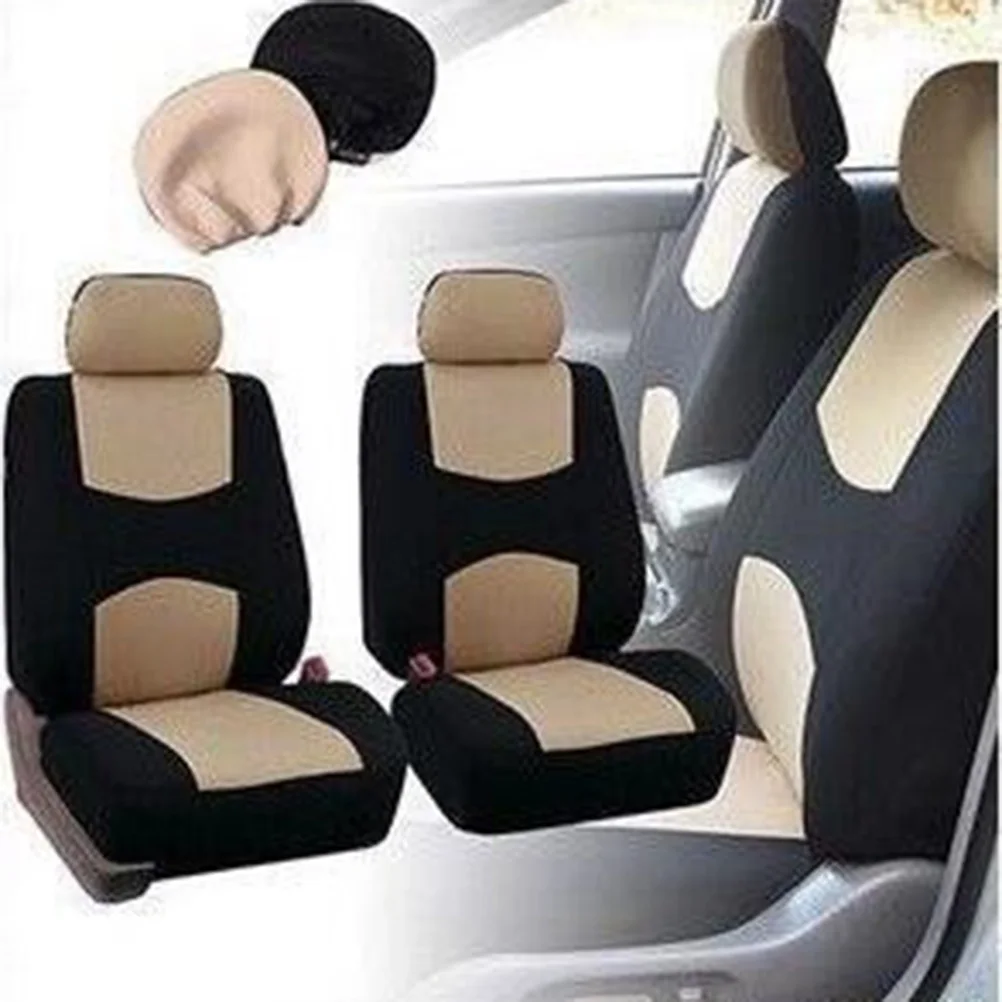 

2 pcs Car Seat Covers Universal Fit Breathable Durable Washable Non-Slip For Split Bench Full Cover Auto Interior Beige