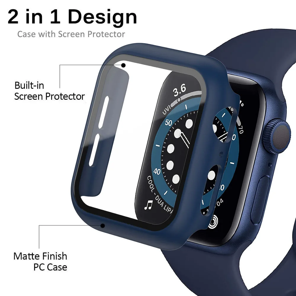 PC Case +Tempered Glass Watch Protector For Apple Watch 44mm 38 40 41 42 45mm Full Proctective Cover for iWatch SE 7 6 5 4 3 2 1