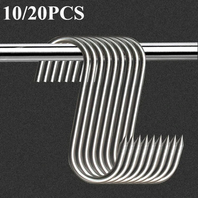 Popular Sharp Point S Shaped Hooks, Stainless Steel Meat Hanging Hooks for Kitchen, Baking, Butcher Shop & Garment
