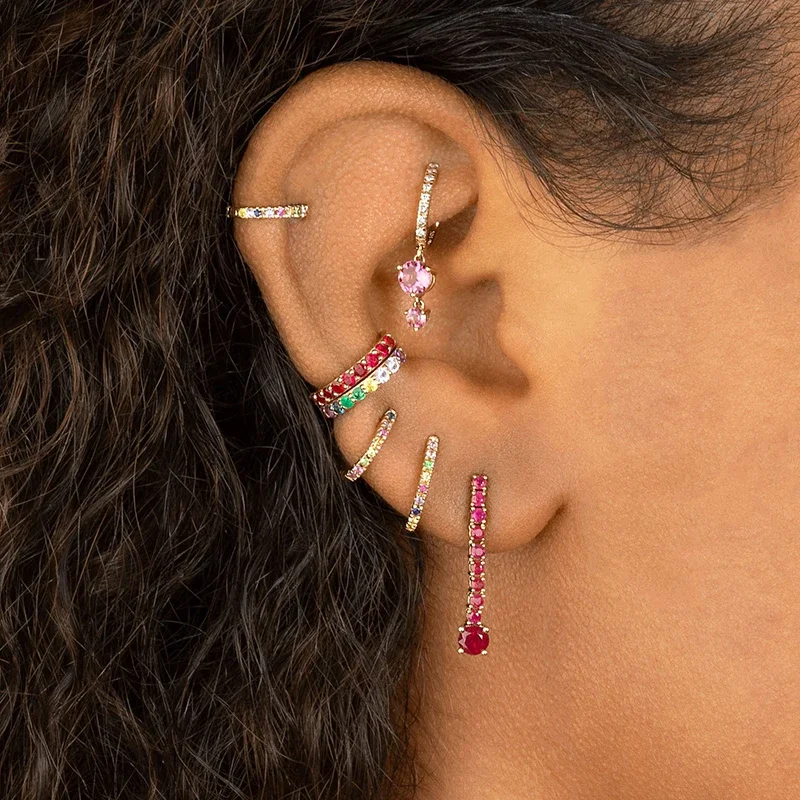 CRMYA Red Zircon Drop Earrings For Women Gold Plated Women\'s Wedding Ear Cuffs Hoop Stud Earrings 2022 Jewelry Wholesale