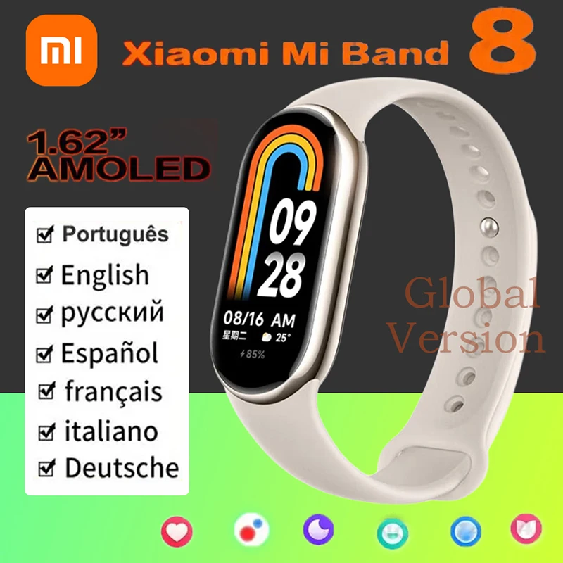 

Xiaomi Mi Band 8 Global Version Blood Oxygen Bracelet 1.62 AMOLED Waterproof Smart Watch Tracking Fitness MiBand Sports Sensors