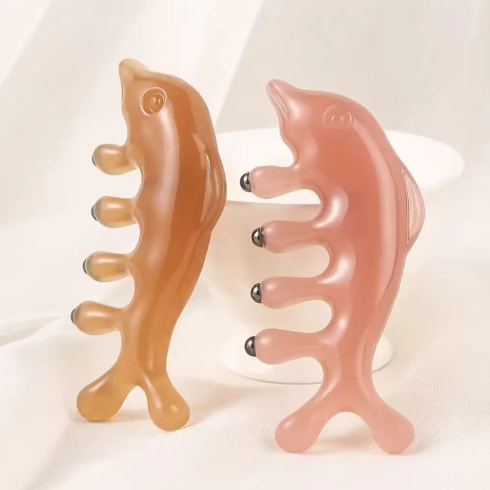 مشط تدليك ميريديان على شكل دولفين، مشط تدليك الرأس ذو أسنان واسعة ومضاد للكهرباء الساكنة، متعدد الوظائف يساعد على الدورة الدموية #4