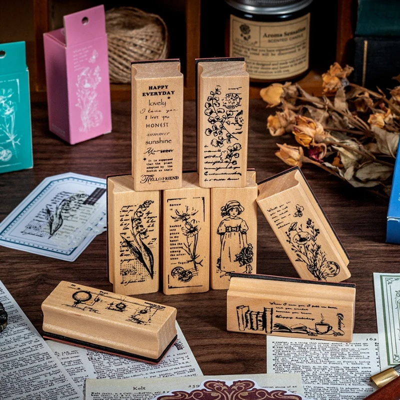 

Kawai Stationery Exquisite Wooden Flower Girl Seal for Gift Creative Fresh Plant Handbook DIY Diary Decorative Office Supplies