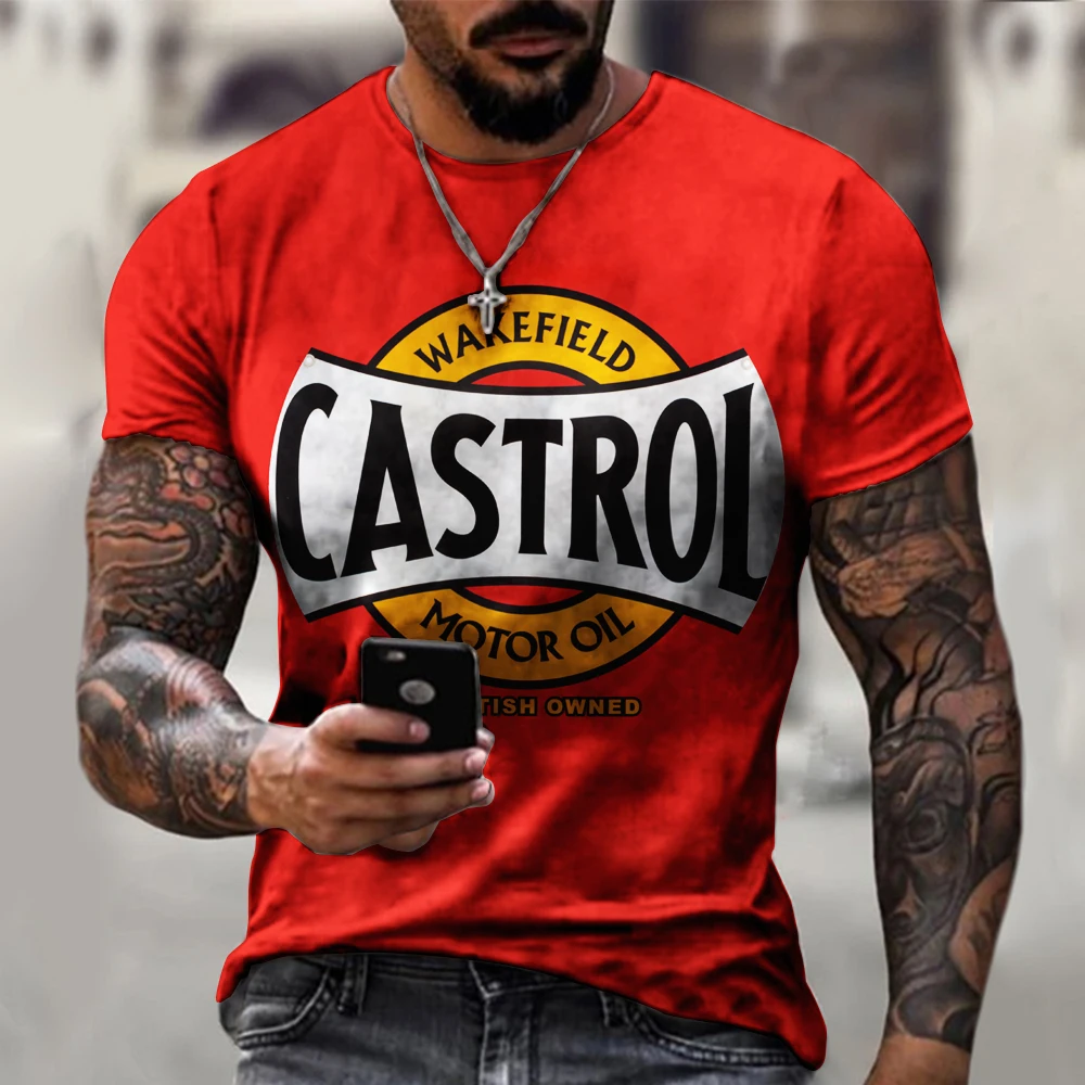 Castrol Oil Print Men\'s T-shirt Vintage Short Sleeved Tees Casual Tops Street Oversized T Shirts For Men Clothing Streetwear Xl