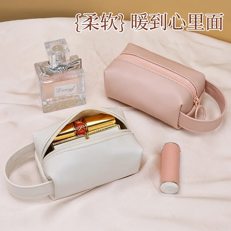 Waterproof PU leather portable ladies' hand-held makeup bag, mini zipper lipstick storage small bag