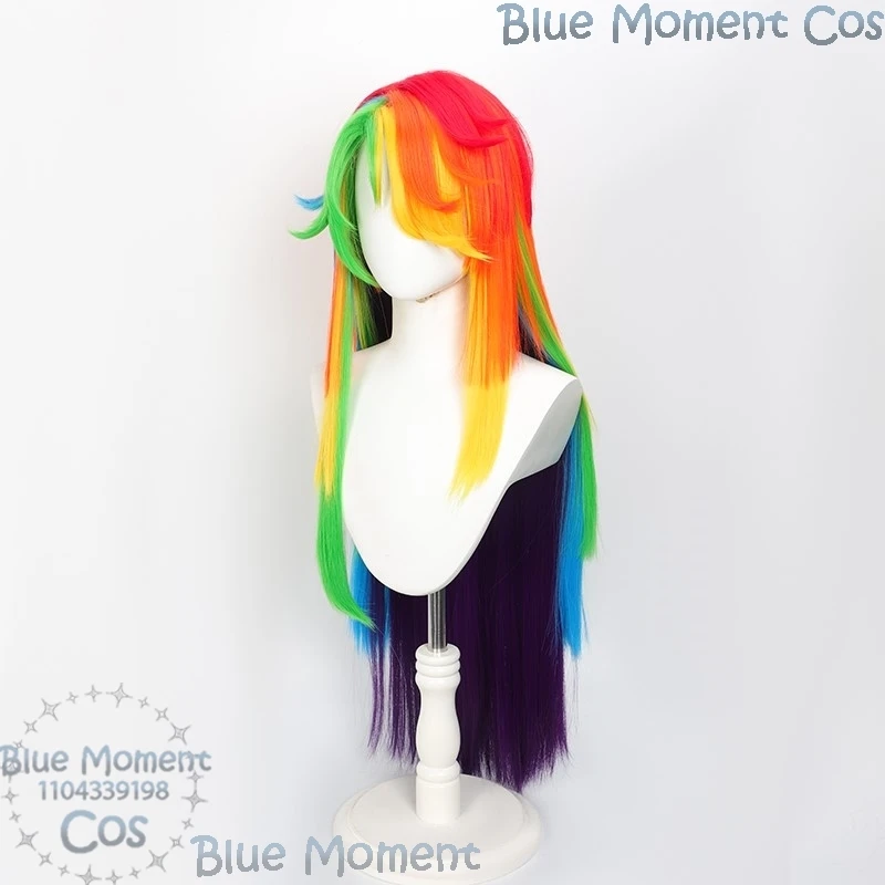 Rainbow Dash Anime Pony RD Cosplay Prop 90cm Wig Colorful Hair Eyelash Women Girl Cute Cool Outfit Holloween Party Customized