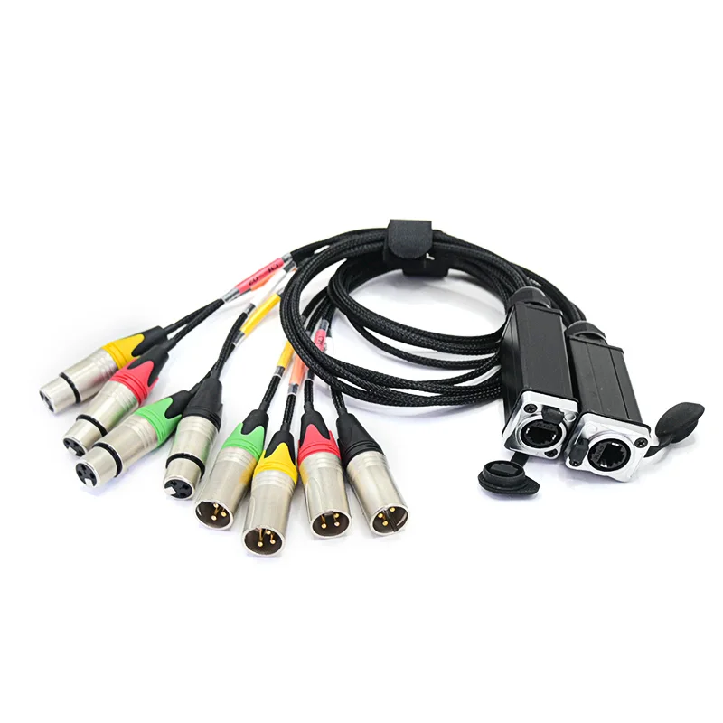 1Pair RJ45 Ethercon to 4x XLR DMX 3-Pin Male and Female Break Out Splitter Cable 4 Channel Split Audio DJ Light Snake Extender