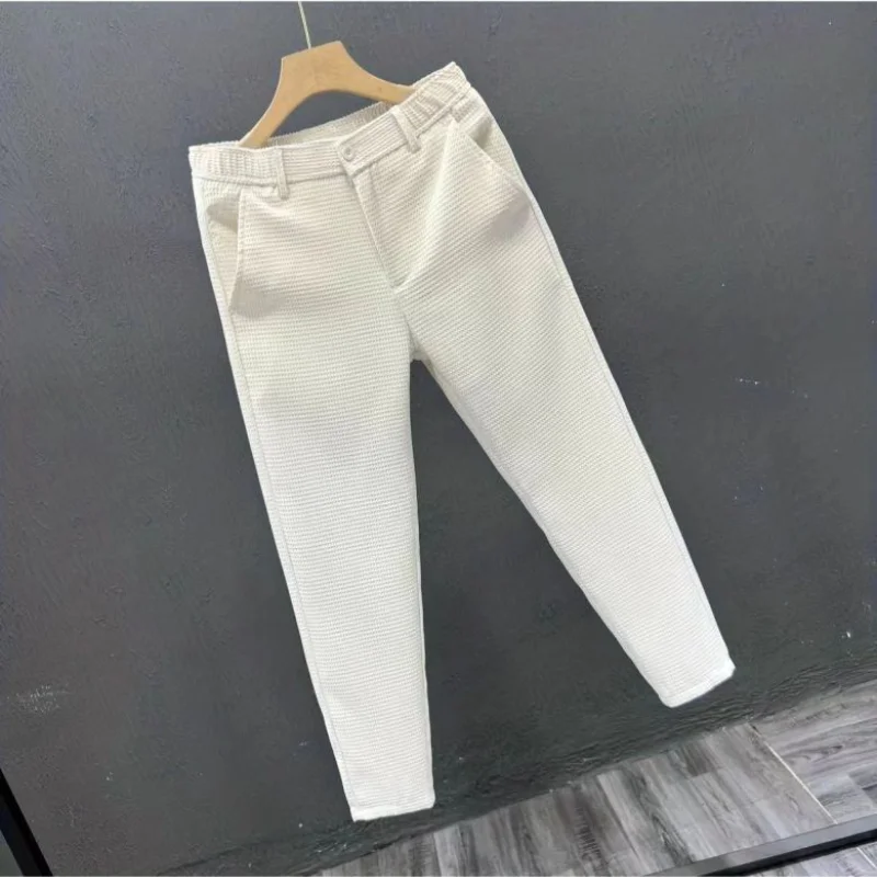 Business Straight Trousers Summer New Men's Solid Color Plaid Button Zipper Casual Classic Loose Sagging Sensation Suit Pants
