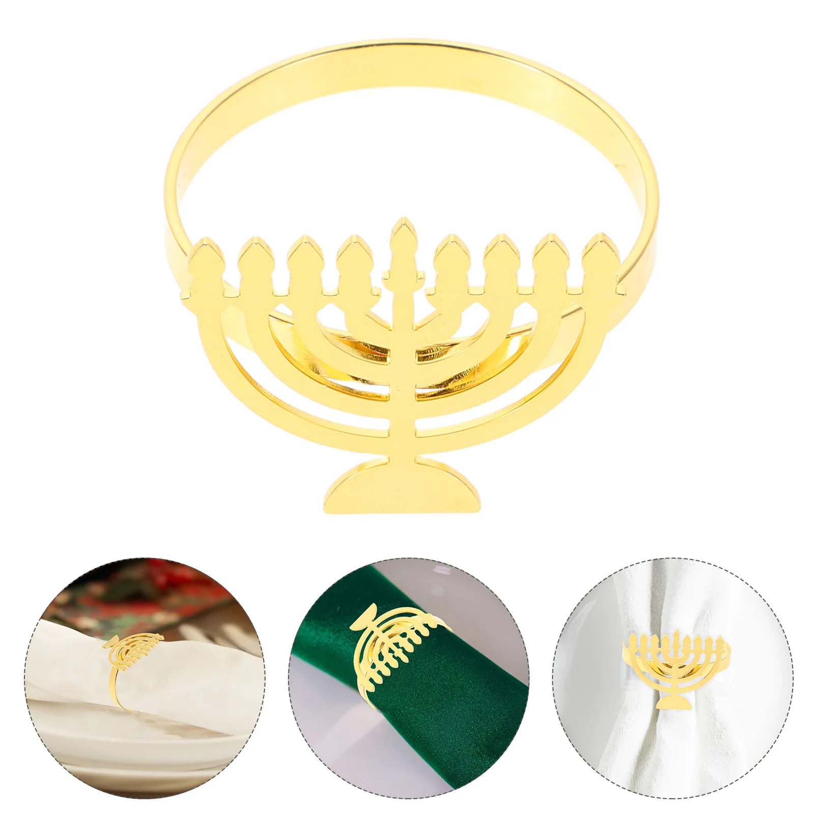 

4Pcs Hanukkah Menorah Napkin Rings Chanukah Party Dinner Table Serviette Buckle Holiday Celebration Decor Hanukkah Napkin Holder