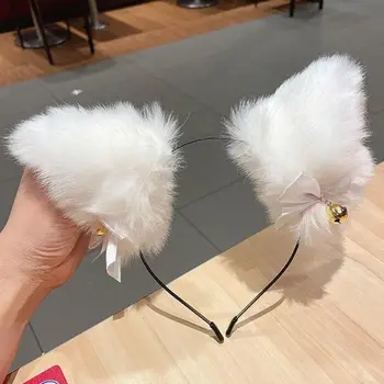 性感可愛貓耳髮箍 女款 女孩蕾絲蝴蝶結項鍊 毛絨鈴鐺髮箍 角色扮演 萬聖節派對 服裝髮飾 8 最佳銷售 白色貓耳朵 - №1