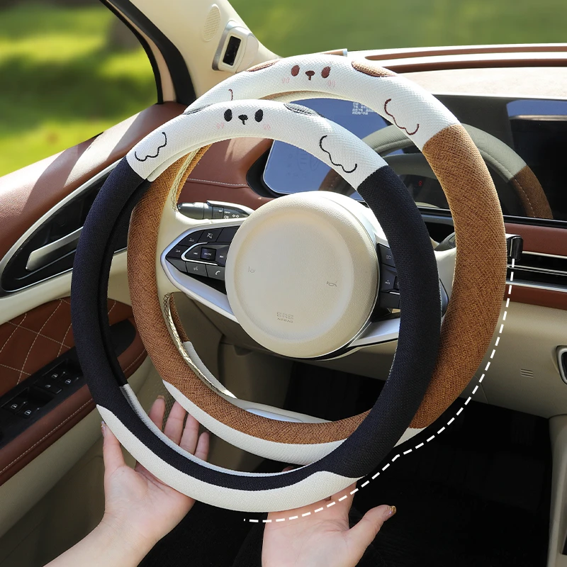 

Cute Puppy Steering Wheel Cover Breathable Anti-Slip Steering Cover Fit for 14.5-15 Inch Suitable for All Seasons