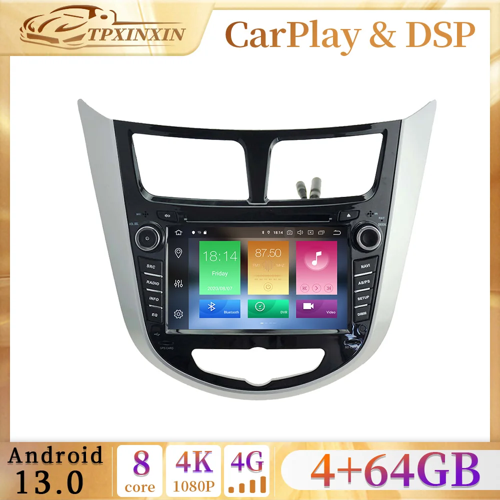 

4+64G Android 13 For Hyundai Solaris Accent Verna 2011-2016 Car Radio Multimedia AutoRadio DVD Player Navigation Stereo GPS 2din