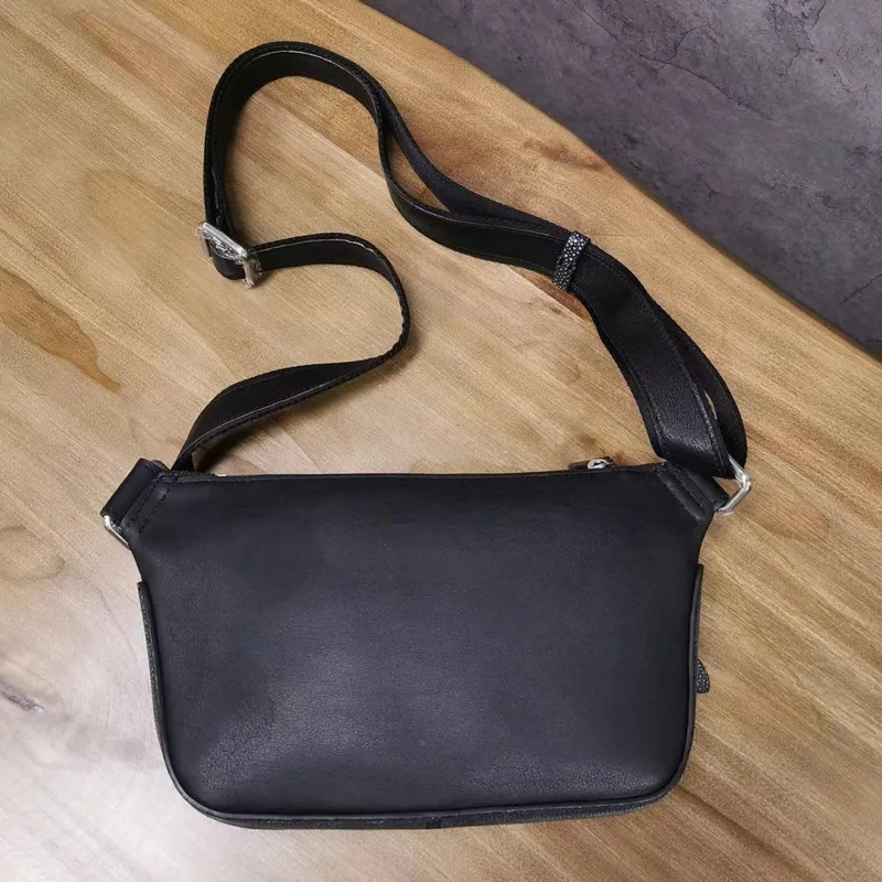 2025 New Pearl Fish Leather Man's Waist Bag Fashion Genuine Leather Leisure Chest Bag Large Capacity Crossbody Bag For Man 45