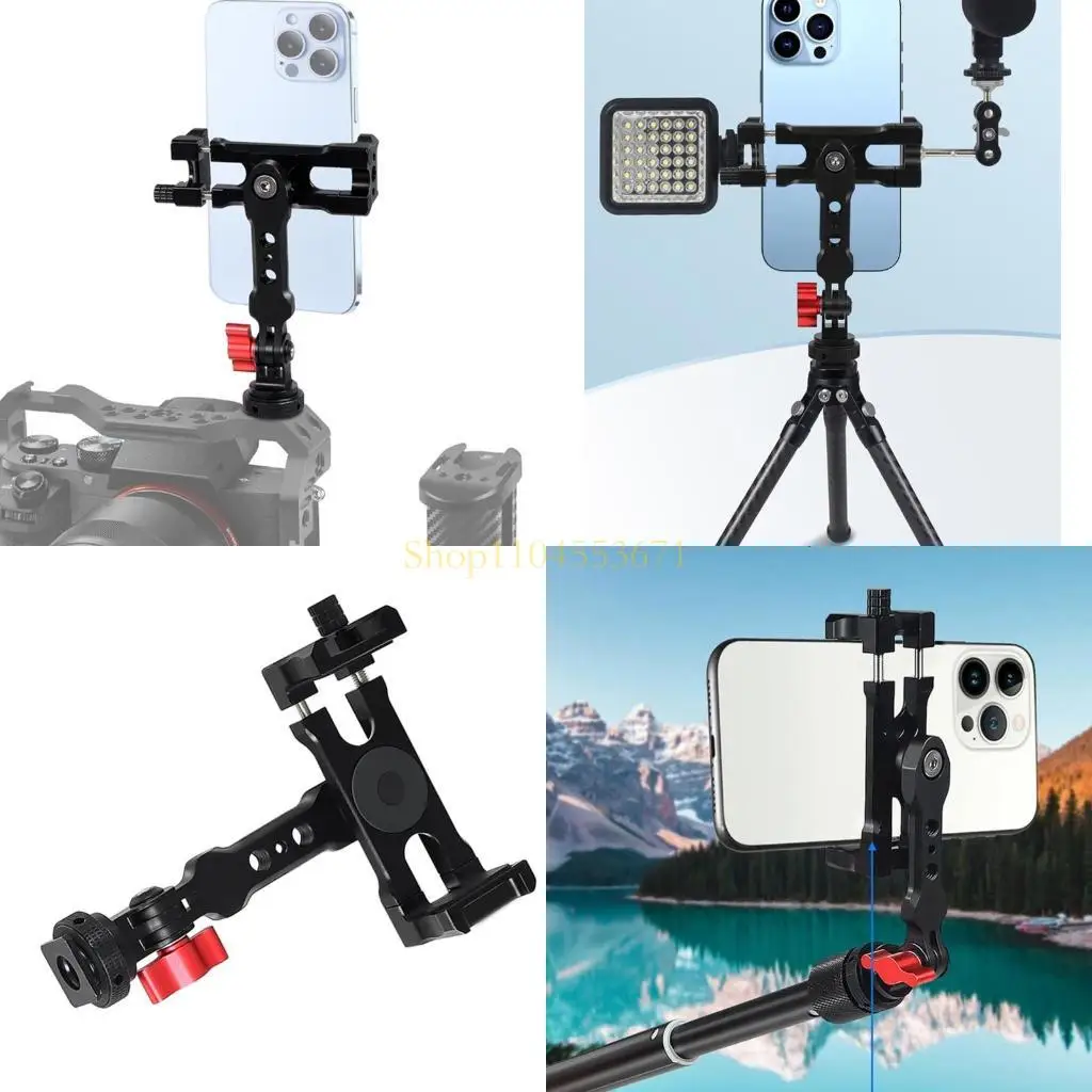

Best Seller Metal Phone Tripod Mount 360 Smartphone Adapter with 1/4" Cold Shoe Mount Adjustable Cellphone Clamp Stand