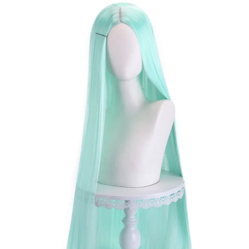 Lange gerade Cosplay-Perücke, 100 cm, Mittelscheitel, zentraler Split, blond, rosa, rot, lila, hitzebeständige Kunsthaar-Perücken