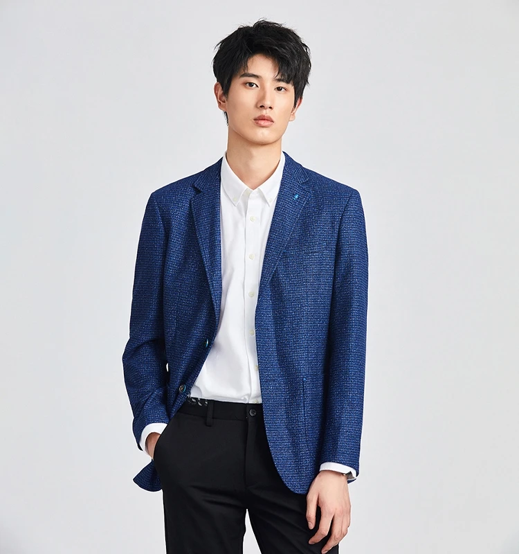 

Модный деловой повседневный шерстяной однобортный мужской пиджак для осени и зимы, новинка, элегантный приталенный крой