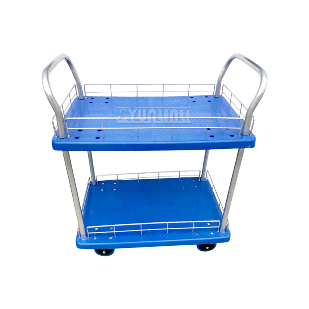 Double-layer silent trolley with fence trolley thickened tool trolley flat trolley