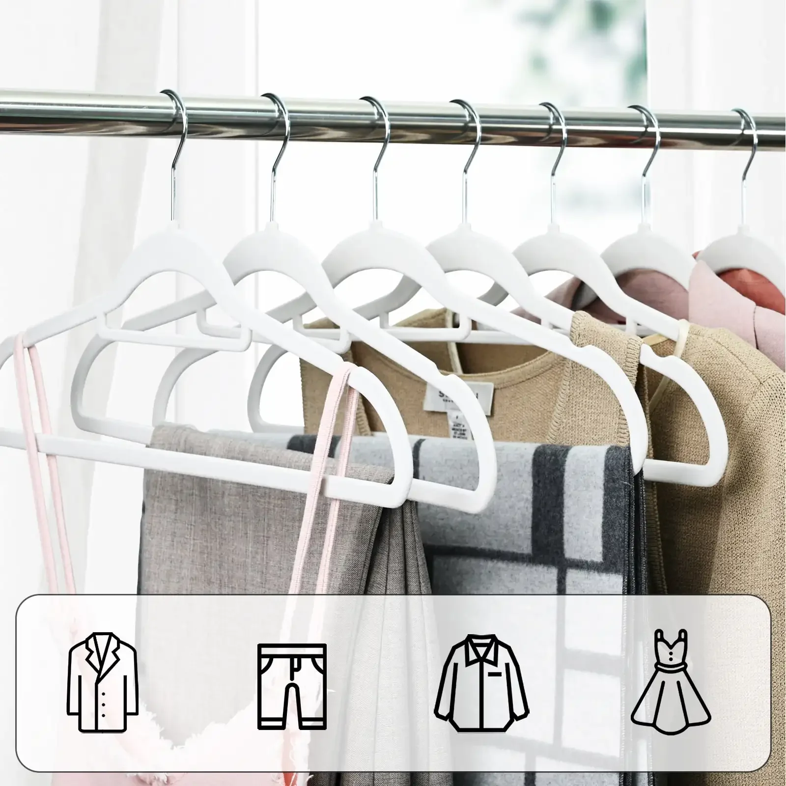 

Premium Velvet Hangers, 50 Pack Beige Hangers, Non-slip Durable Hangers, Heavy Duty Hangers with 360 Degree Rotatable Hooks