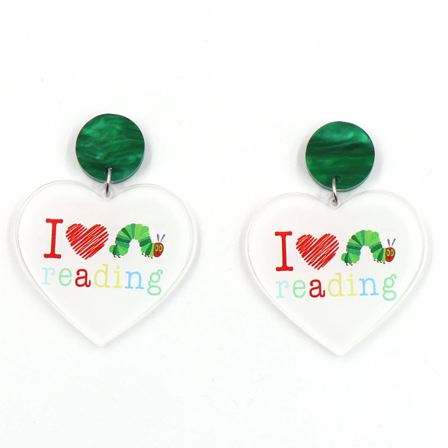 1 пара, новый продукт CN Drop I love, чтение, сердце, двойное лицо, модный подарок учителю, акриловые серьги, ювелирные изделия для женщин