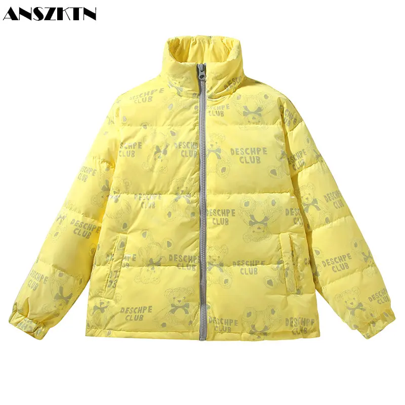 ANSZKTN  Winter brand full of prints and explosive bear short couple down jackets for men and women warm cotton clothes