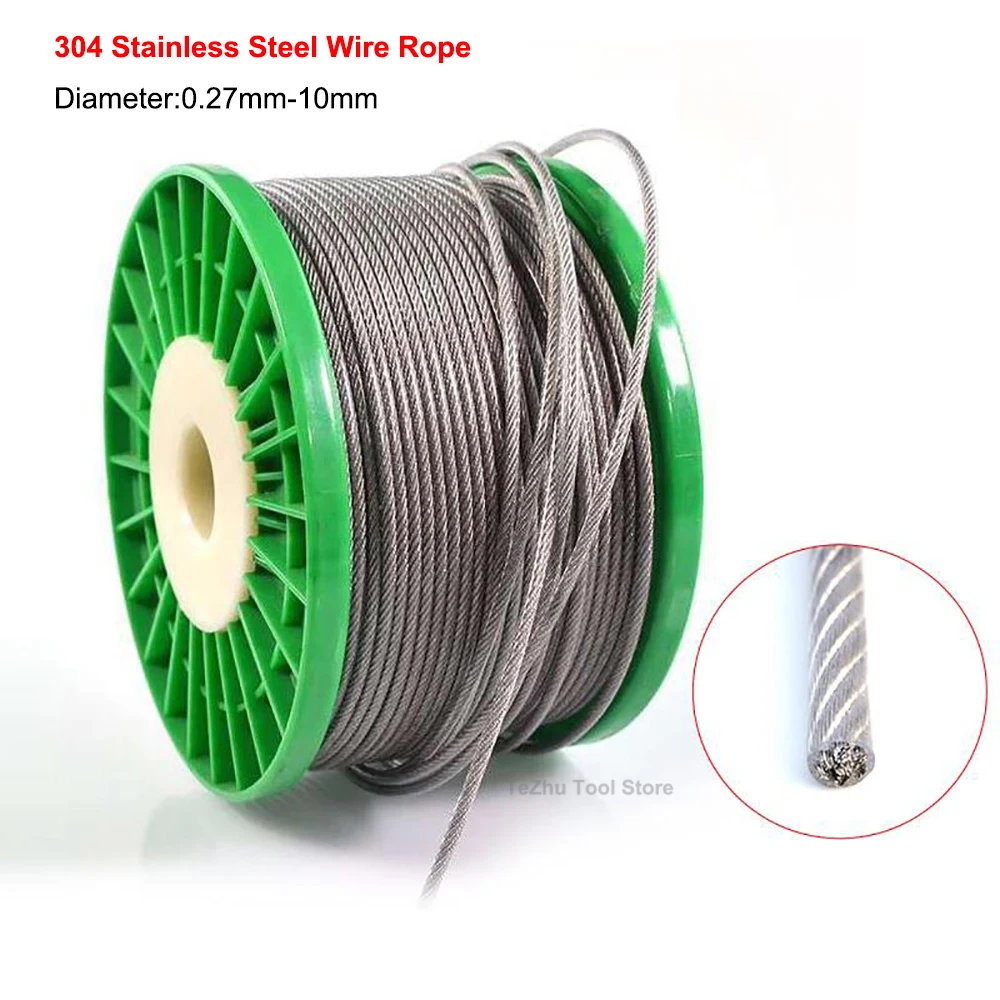 Diameter 0.27mm-10mm 304 Stainless Steel Wire Rope Soft Cable Fishing Clothesline Lifting Rustproof Line 1*7 7*7 7*19 Structure