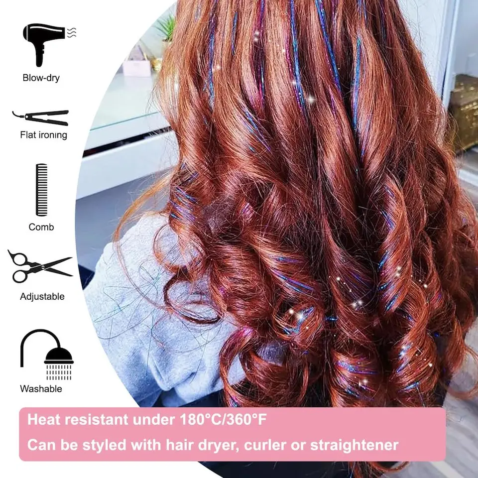 6 Piezas 50cm Brillante Tinsel para Cabello Extensiones Tinsel Sintético Clip Extensiones para Mujeres para Trenzas Tocados 5