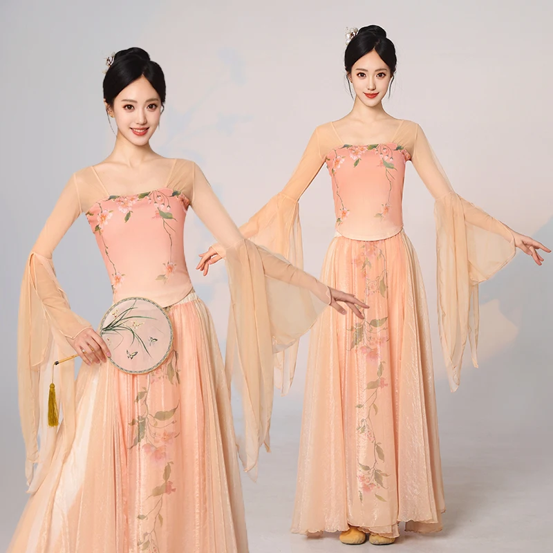 Nuovo costume di danza classica, abito di seta stile etereo e grazioso, Han e Tang, abito da allenamento e spettacolo di danza cinese